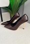 Women's Lipo Brown Metal Toe Detail 10 cm Thin Heeled Shoes & Stilettos - 3
