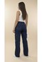 Lux Stretch Fabric Casual Cargo No Back Pocket Dark Blue Super High Waist Loose Leg Denim Jeans