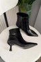 Women's Fairy Black Buckle 7cm Heeled Pointed Toe Zippered Boots