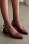 Women's Sole Burgundy Patent Leather Short Heeled Open Back Shoes - 4