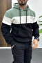 Men's Slim Fit Color Block Hooded Sweatshirt Light Green Edw438 - 3