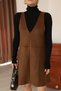 Brown Suede V-Neck Above Knee Panel Detailed Dress |   Mini Suede Dress with Tie Detail |   Slim Fit Strappy Casual Stylish Women's Dress - 7