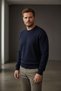 0 Collar Baklava Pattern 100% Cotton Navy Blue Knitwear Sweater - 4