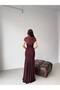 Women's Brown Ruched Tulle Collar Drapey Maxi Dress - 3