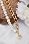 Vip Pearl and Paperclip Necklace Two Sided 47Cm+5Cm - 2