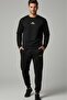 Men's Black Printed Crew Neck Sweat Tracksuit Bottom Set - 3
