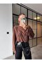 Stand-Up Collar Transparent Oversize Rubberized Blouse Brown