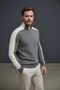Zippered Half Turtleneck Gray-Ecru Knit Sweater - 2