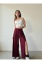 Burgundy Wide-Leg Women's Trouser Skirt with Slit Detail - 4