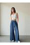 Blue Wide-Leg Women's Trouser Skirt with Slit Detail - 4