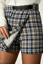 Belted Plaid Mini Skirt-Dark Blue - 2