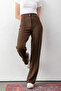 Women's Coffee Buttoned Modal High Waist Trousers |   Relaxed Fit, Stretch Fabric , Shaping / Sculpting , Casual & Office - 7