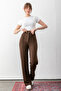 Women's Coffee Buttoned Modal High Waist Trousers |   Relaxed Fit, Stretch Fabric , Shaping / Sculpting , Casual & Office - 5