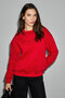 Motion Women's Organic Cotton Fleece Lined Round Neck Patch Detailed O Oversized Red Sweatshirt - 3