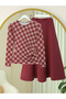 Plaid Patterned Blouse with Side Buckle -Burgundy - 3