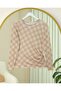 Plaid Patterned Blouse with Side Buckles -Beige - 5