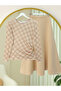 Plaid Patterned Blouse with Side Buckles -Beige - 3