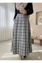 Women's Button Detailed Pocketed Elastic Waist Long Plaid Skirt