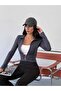 A Quality Zippered Basic Diver Fabric Seasonal Women's Sweatshirt with Finger-Through Detail - 2