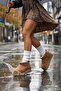 Women's Tan Suede Fur Lined Casual Boots Thick Sole Ankle Short Warm Bootie Comfortable Stylish Shoes
