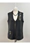 Steel Knit 3 Button Colorful Floral Embroidered Mother's Vest Anthracite - 2