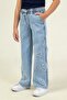 Heart Embroidered Elastic Waist Girls' Jeans