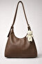 Women's Teddy Bear Charm Detailed Zipper Closure Copper Belt Strap Hand and Shoulder Bag Teddy
