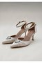 Women's 7 cm Beige Satin Evening Shoes with Heart Detail (Full Fit) - 4
