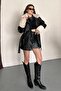 Women's Fur Detailed Belted Leather Coat Lined Long Faux Leather Coat - 4