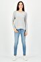 Women Round Neck Long Sleeve Stripe Top, Grey - 2