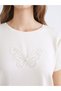 Two Mt Shop Quality Lcw Everyday Beige Diver Fabric Embroidered Loose & Baggy Short Sleeve Women's T-Shirt - 5