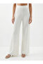 Women's Ecru Soft Textured Elastic Waist High Waist Trousers Nj13