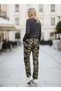 Women's Khaki Printed Elastic Waist High Waist Sweatpants Nj18 - 3