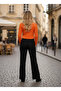 Women's Orange Soft Textured Half Turtleneck Crop Sweater Nj12 - 2