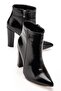 Vrt-4801 Black Wrinkled Patent Leather High Thick Heeled Zippered Women's Boots - 5