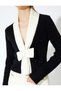 Bowknot Plush Cardigan Color Contrast V-Neck Long Sleeve - 5