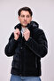 Men's Black Water and Windproof Nova Fabric Detachable Hooded Zipper Snap Detailed Inflatable Jacket - 5
