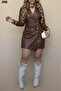 Women's Double-Breasted Collar Ruched Detail Button Asymmetrical Cut Mini Leather Dress - 2