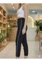 Women's Mink Color Waist and Ankle Elastic Detailed Side Single Stripe Striped Double Pocket Drawstring Pants 3564 - 4