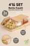 4 Piece Bamboo Lid Breakfast Storage Container - Vacuum Lid with Tray Airtight Breakfast Set 250ml