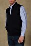Forte Knitted Fabric Wool Modern Fit Navy Blue Mock Neck Men's Plain Knitwear