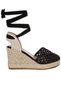 Women Woven Lace-Up Espadrille Wedges in Black - 2