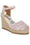 Women Tweed Round Toe Woven Wedges in Pink