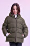 Girl's Khaki Water and Windproof K Hooded Puffer Jacket with Fleece Inside - 2