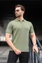 Khaki Polo Neck Knitwear Men's T-Shirt E7461 - 2