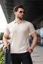 Stone Color Polo Neck Knitwear Men's T-Shirt E7461 - 2