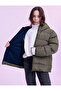 Girl's Khaki Water and Windproof K Hooded Puffer Jacket with Fleece Inside - 8