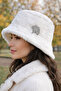 Soft Texture Tree of Life Brooch Detail Plush Fedora Fisherman Hat - 2