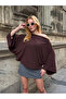 Women's Batwing Sleeve Poncho Blouse Brown - 2