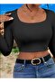 Women's 4-Pack Kaşkorke Corded Fabric Cotton Square Neck Long Sleeve Body-Hugging Crop Blouse - 4